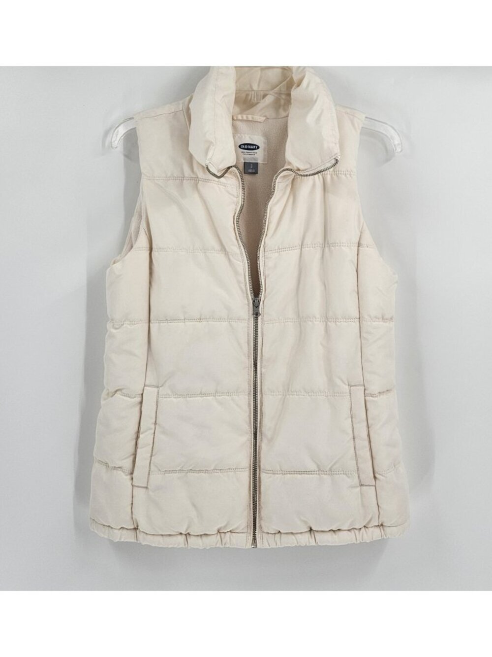 Old Navy Ivory Puffer Vest Small Fleece Lined Quilted Sleeveless Jacket Women